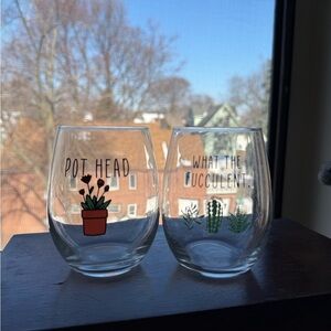 Set of 2 Plant Themed Wine Glasses with Fun Messages